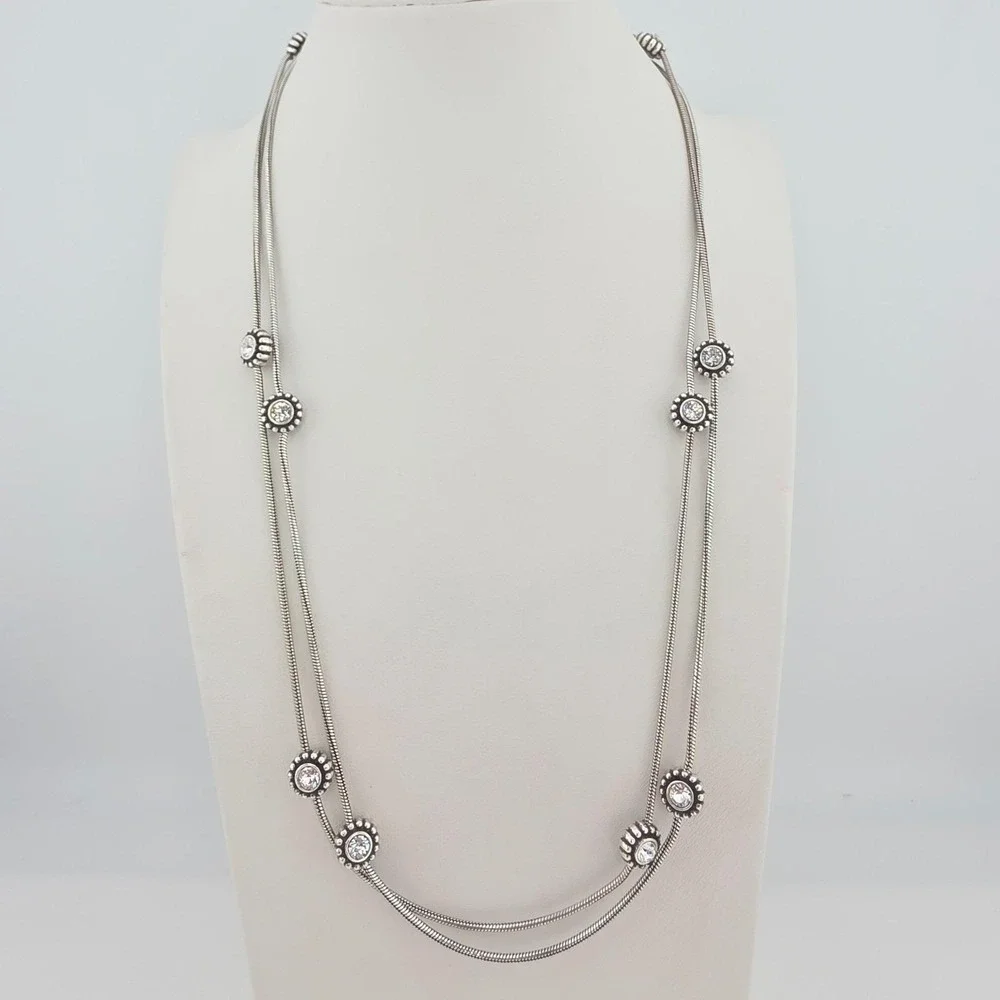 BRIGHTON 'Twinkle' Long Necklace SWAROVSKI Crystals Snake Chain Silver Plate 44